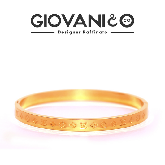 Louis Floral Motif Classic Gold Bangle - 18k Gold Plated